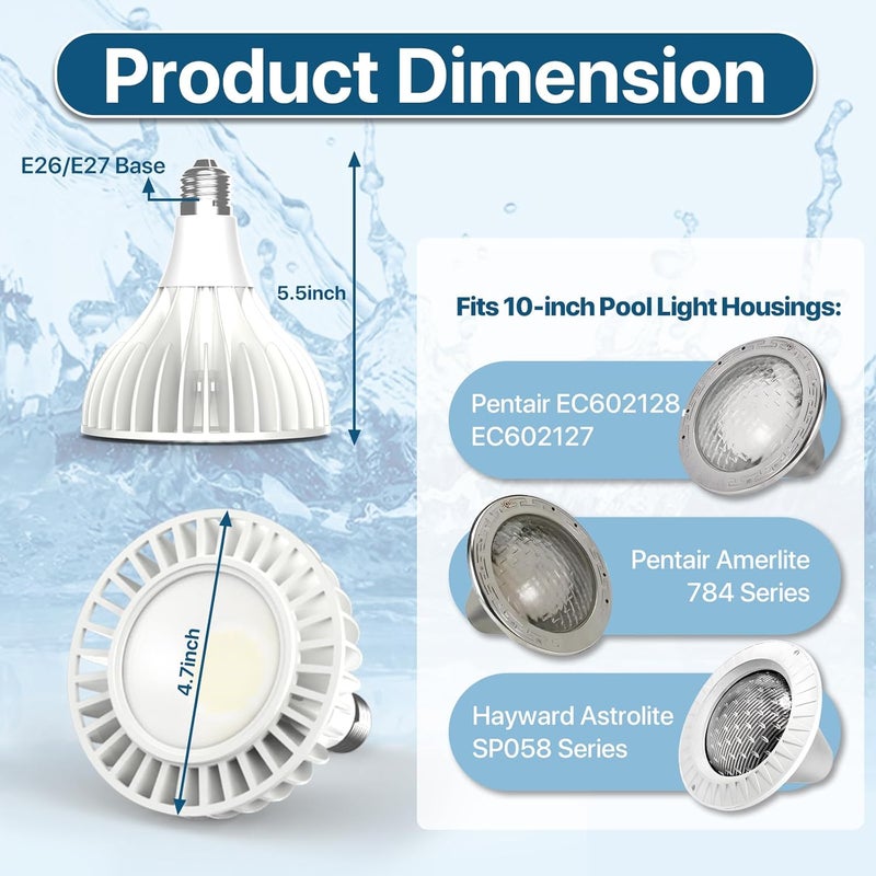 Litezone Pool Light Bulb: PAR38 110V-240V 50W LED Pool Light for Inground Pool, 6500K Daylight White Pool Lighting, E26 E27 Replacement for Pentair Hayward 10 inch Pool Light Fixture - Image 5